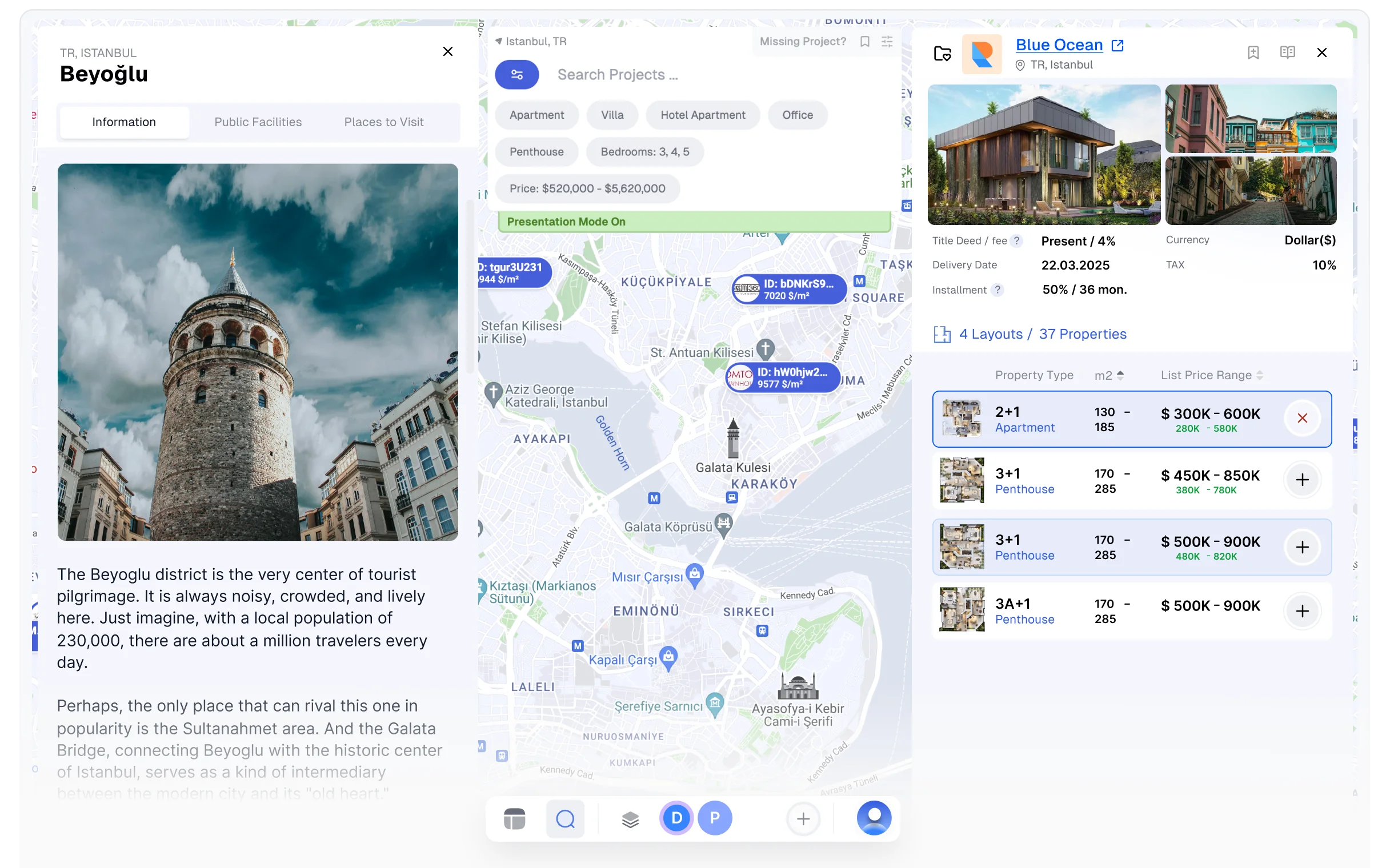 TeklifHub Dashboard for Real Estate Professionals. Easily manage and present your property offers. Preview each project with key details like location, layout plans, pricing, and availability — all in one centralized dashboard built for developers, agents, and brokers.