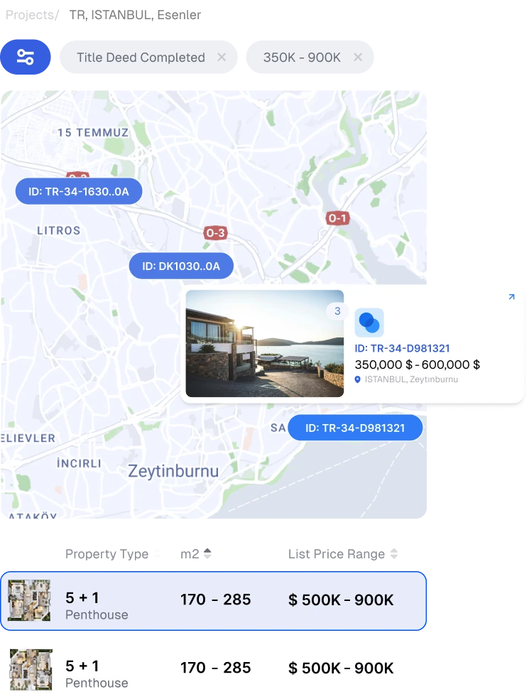 Layout & Project Filters Search Map